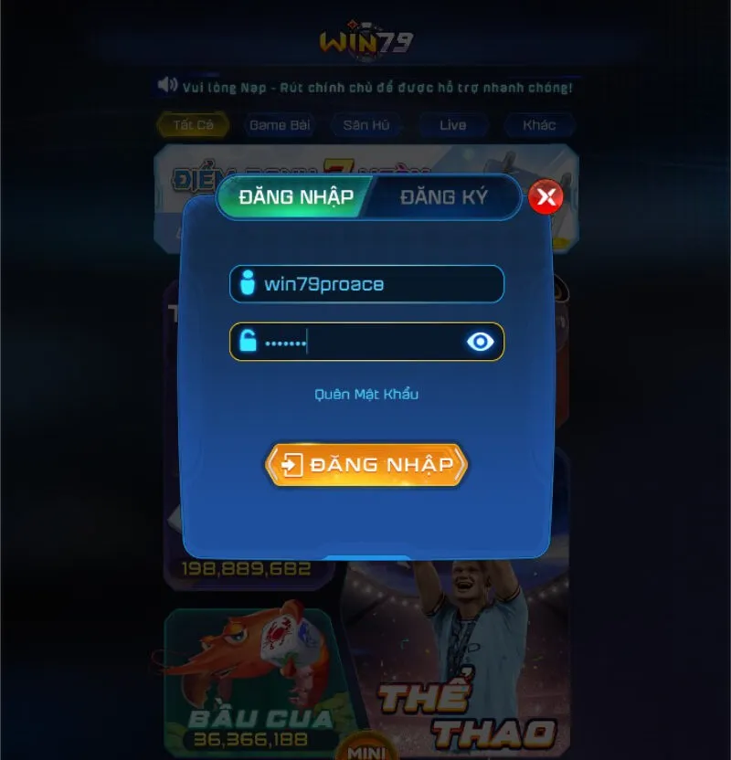 Đăng nhập và xử lý quên mật khẩu Win79